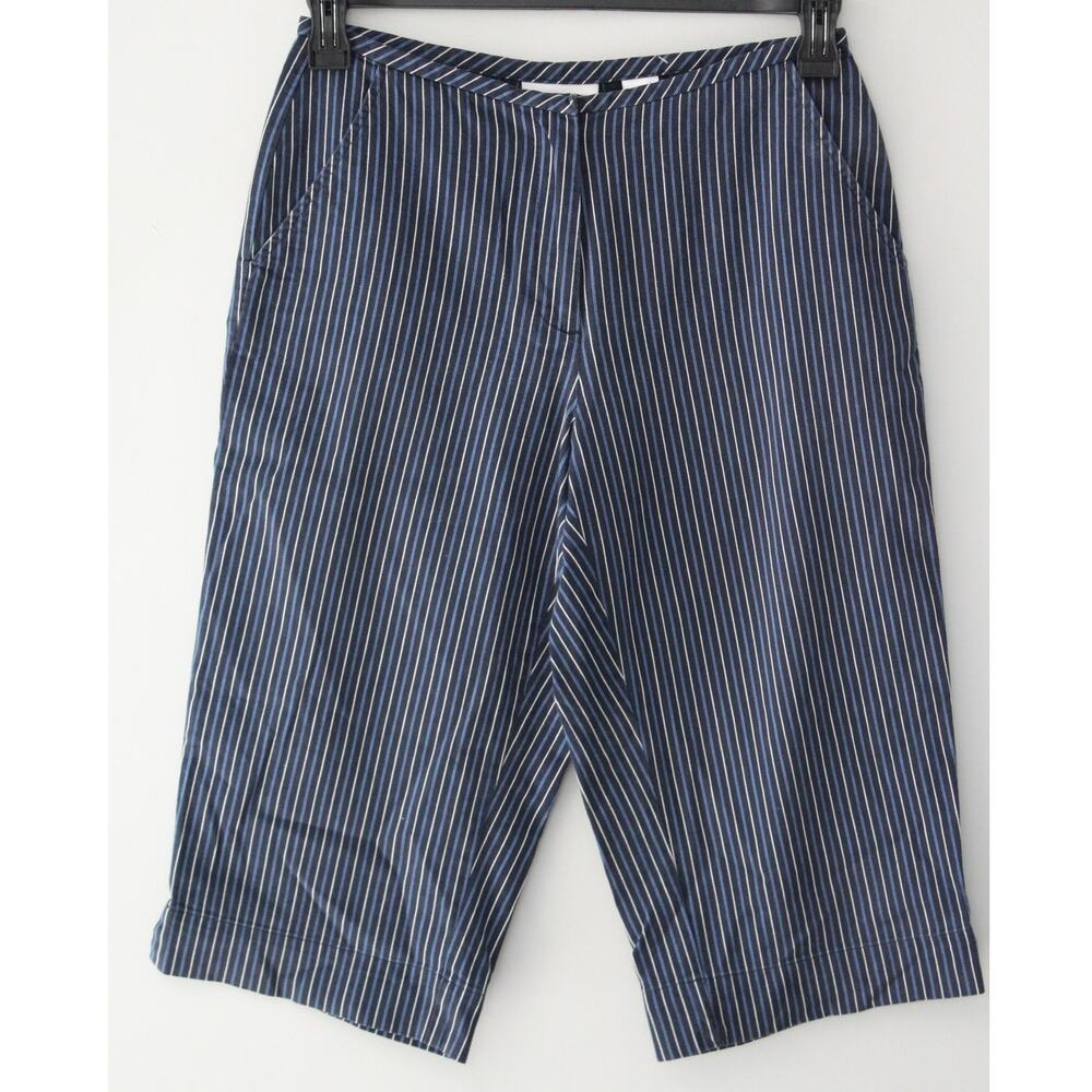 Liz Claibourne Blue Womens Pinstripe Wide Leg Capri Pants 4